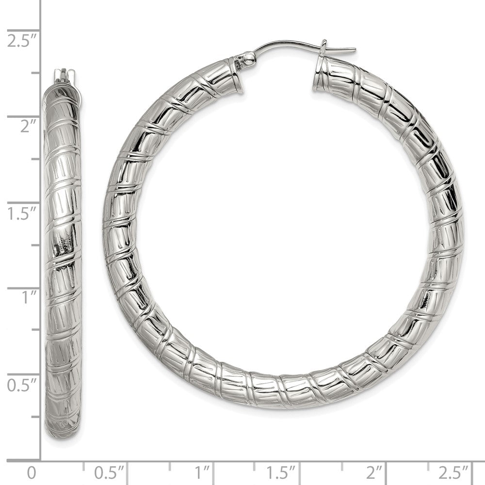 Stainless Steel Polished And Textured Hollow Hoop Earrings