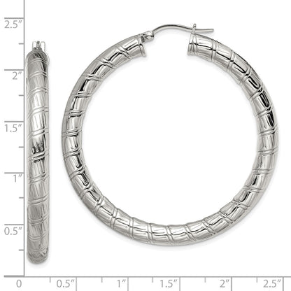 Stainless Steel Polished And Textured Hollow Hoop Earrings