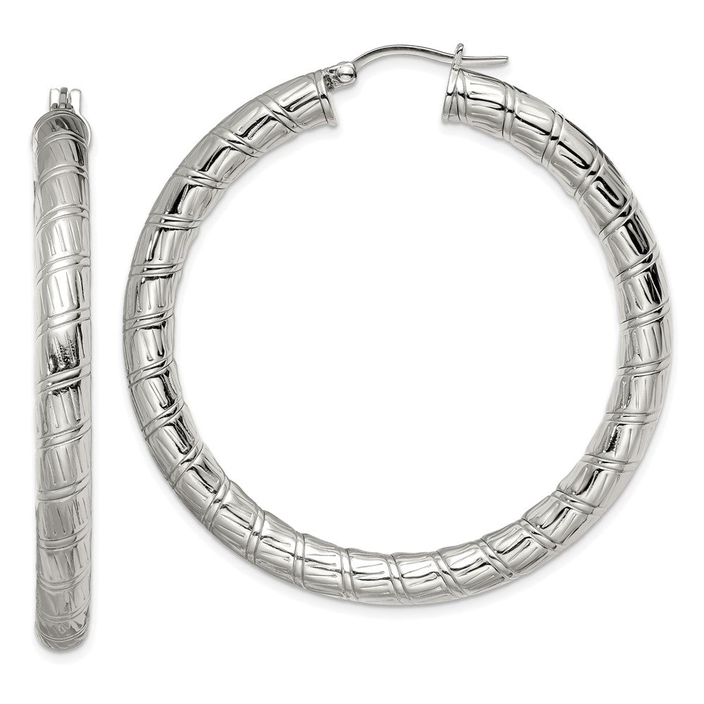 Stainless Steel Polished And Textured Hollow Hoop Earrings