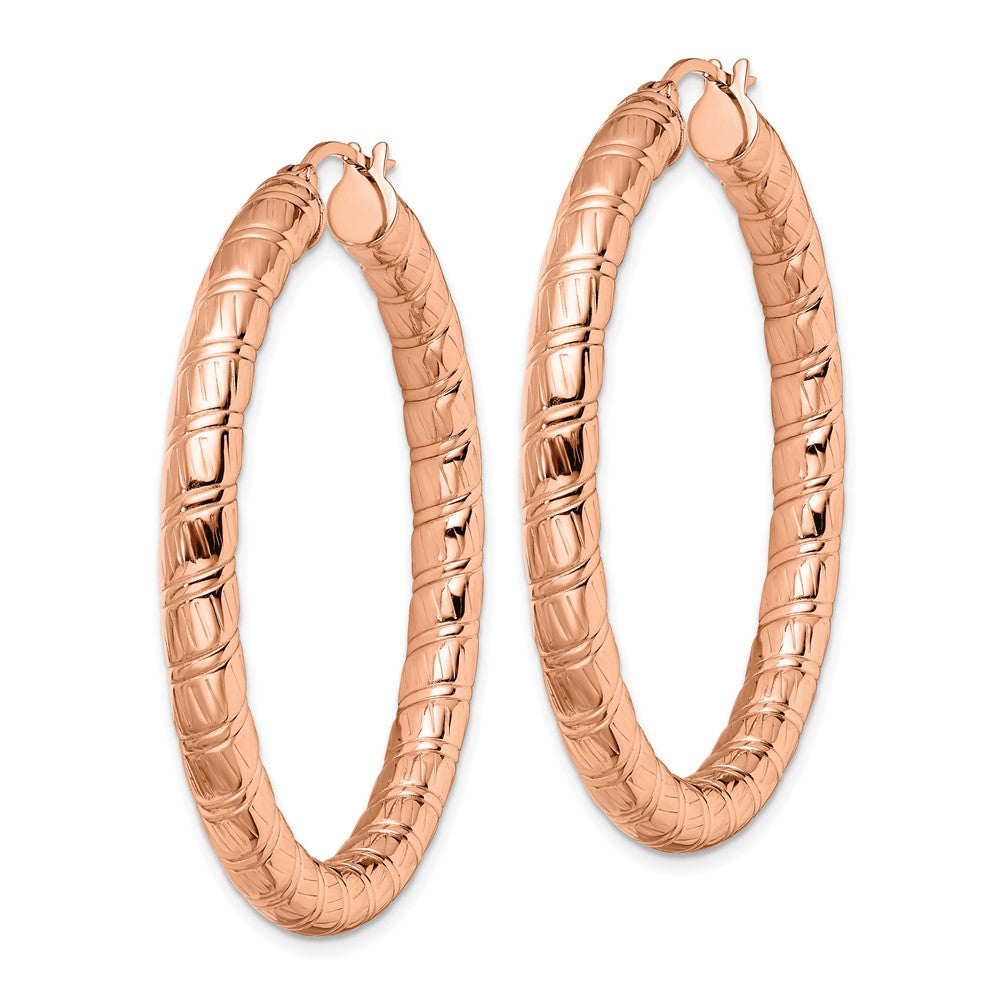 Stainless Steel Polished & Textured Rose Ip-Plated Hollow Hoop Earrings