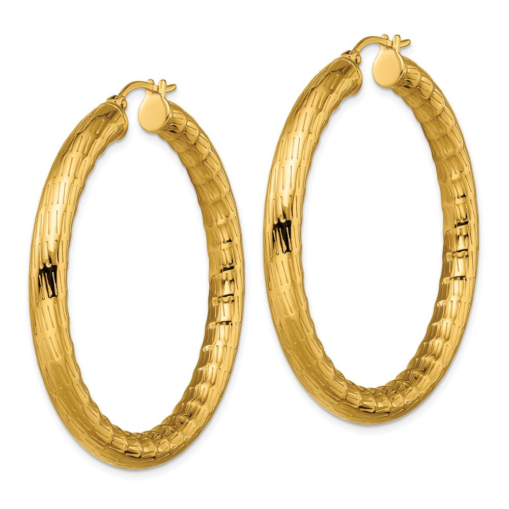 Stainless Steel Chisel Polished And Textured Yellow Ip-Plated Hoop Earrings