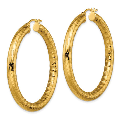 Stainless Steel Chisel Polished And Textured Yellow Ip-Plated Hoop Earrings