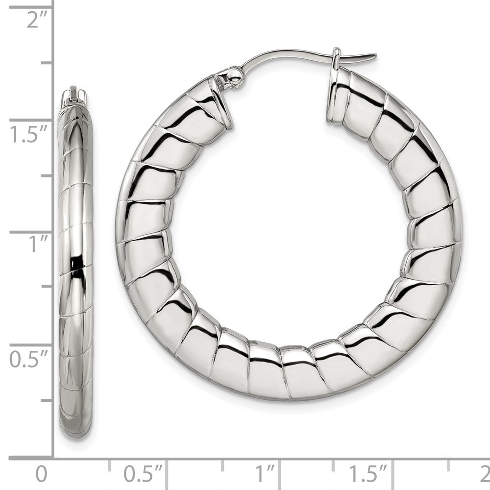 Stainless Steel Polished And Textured Hollow Hoop Earrings