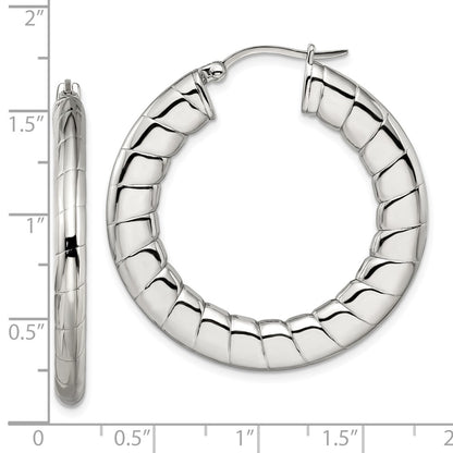 Stainless Steel Polished And Textured Hollow Hoop Earrings
