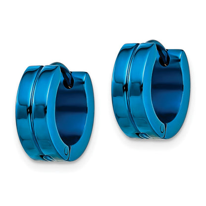 Stainless Steel Chisel Polished Blue Ip-Plated 5mm Hinged Hoop Earrings