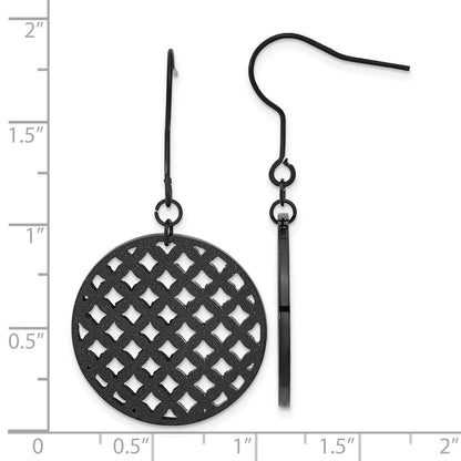 Stainless Steel Black Ip-Plated Laser-Cut Circle Dangle Earrings