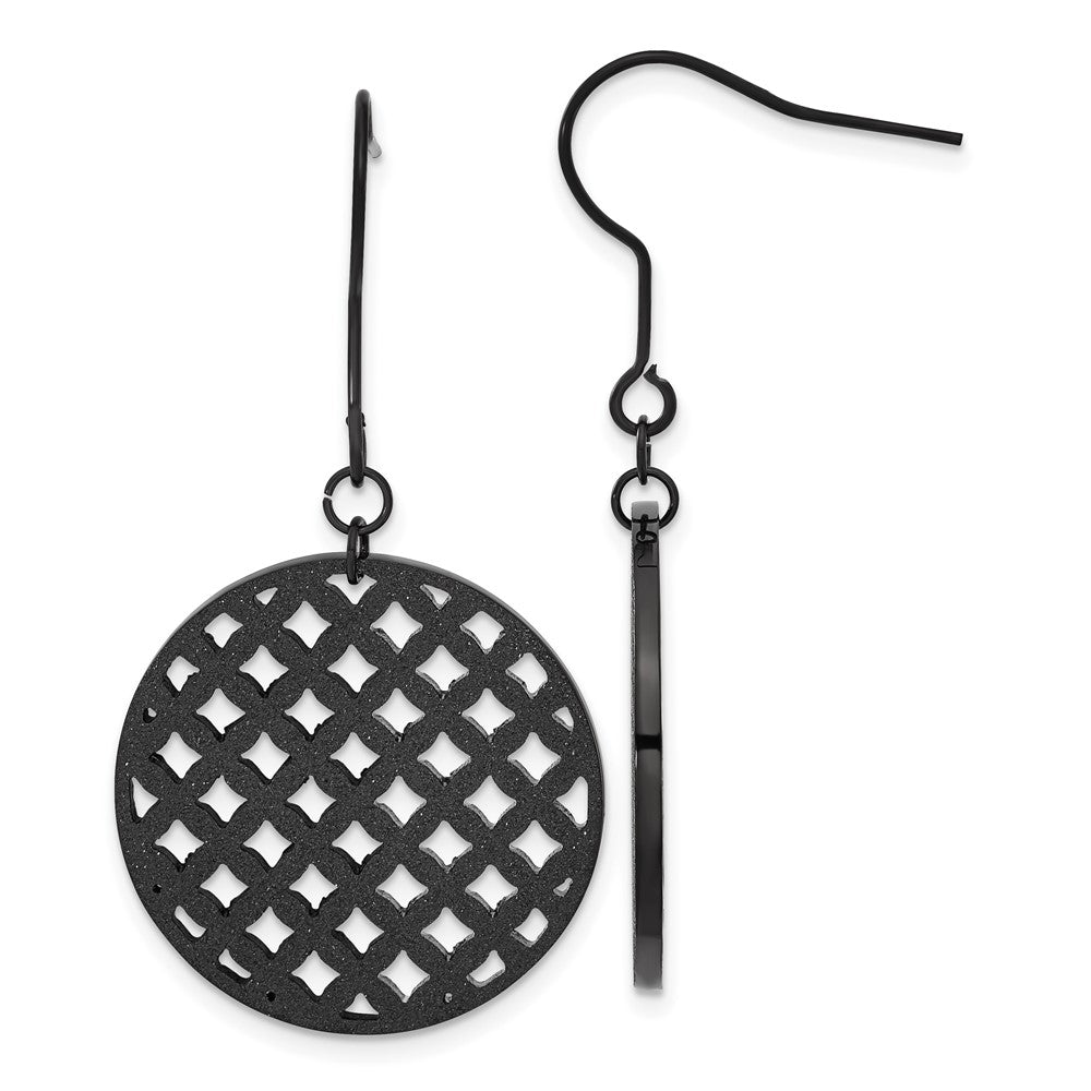 Stainless Steel Black Ip-Plated Laser-Cut Circle Dangle Earrings