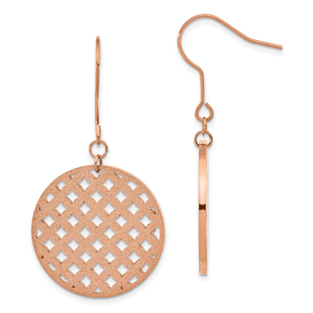 Stainless Steel Rose Ip-Plated Laser-Cut Circle Dangle Earrings