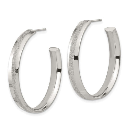 Stainless Steel Polished Laser Cut Glitter Post Round Hoop Earrings