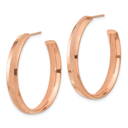 Stainless Steel Pink Ip-Plated Laser Cut Glitter Post Round Hoop Earrings
