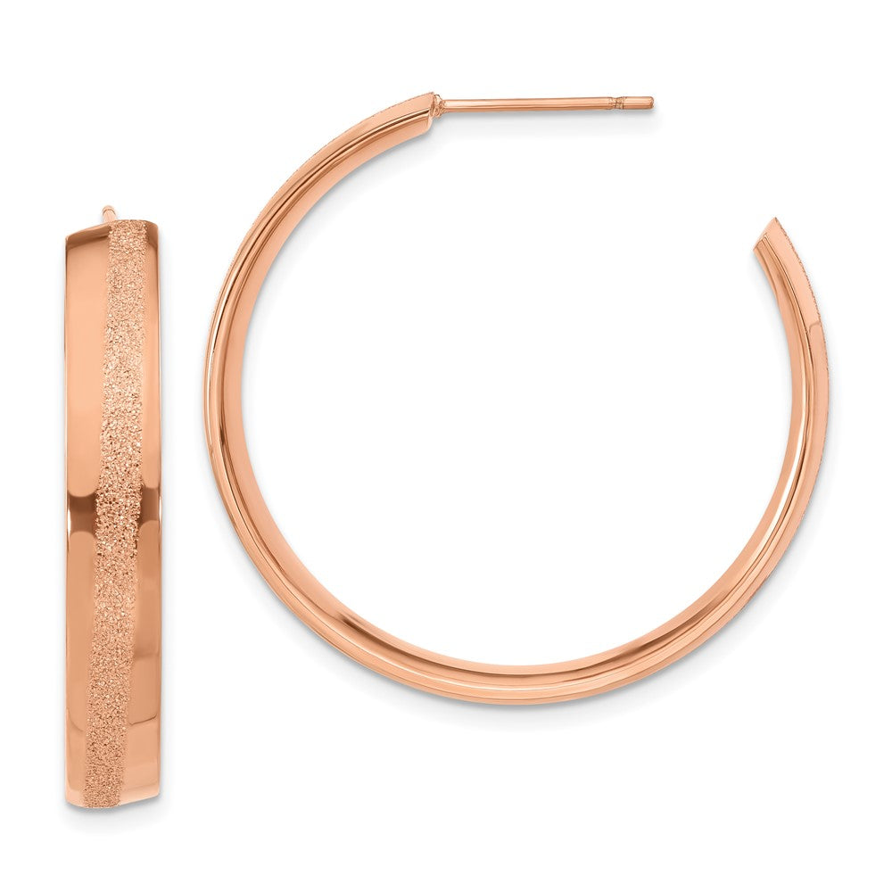 Stainless Steel Pink Ip-Plated Laser Cut Glitter Post Round Hoop Earrings