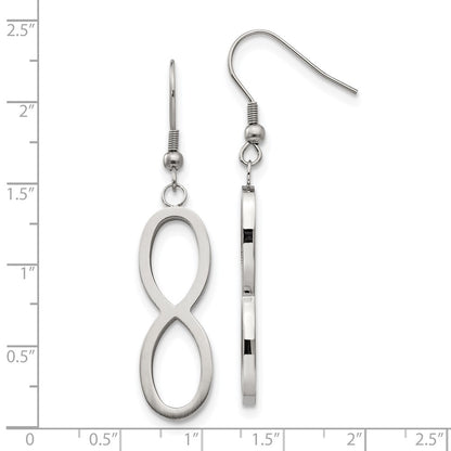 Stainless Steel Chisel Brushed And Polished Infinity Dangle Shepherd Hook Earrings