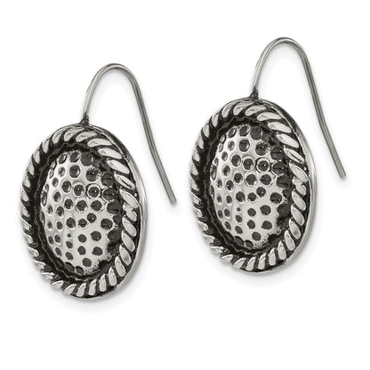 Stainless Steel Antiqued Oval Shepherd Hook Earrings