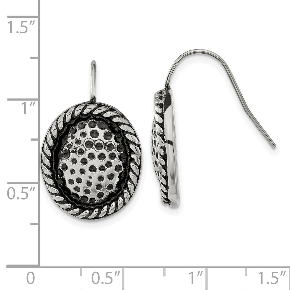 Stainless Steel Antiqued Oval Shepherd Hook Earrings