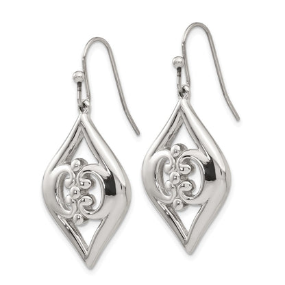 Stainless Steel Polished Dangle Shepherd Hook Earrings