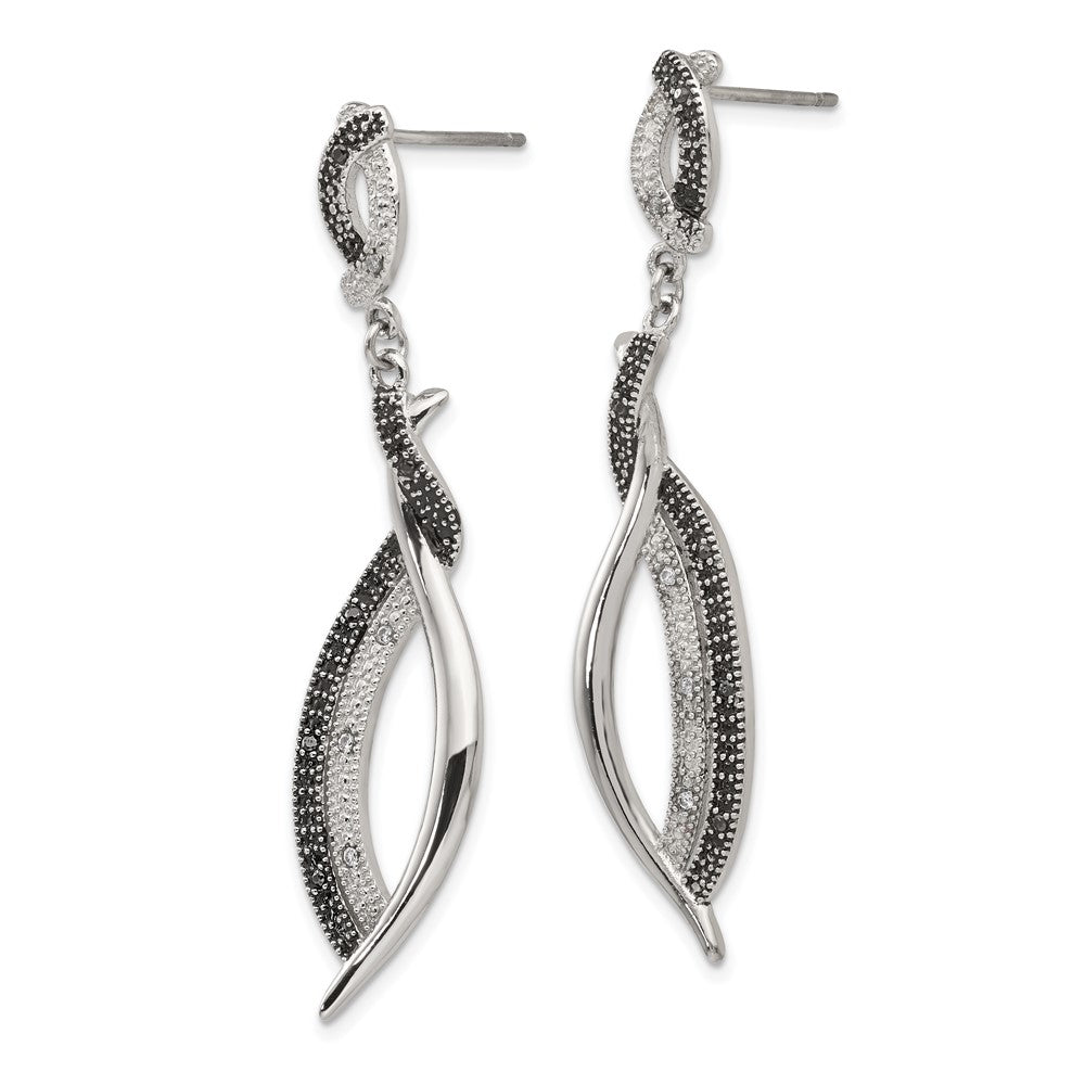 Stainless Steel Antiqued And Polished W/Cz Post Dangle Earrings