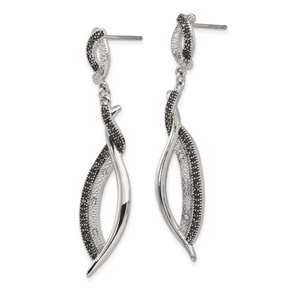 Stainless Steel Antiqued And Polished W/Cz Post Dangle Earrings