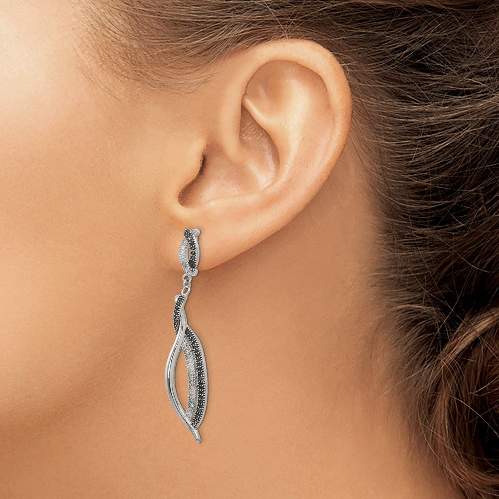 Stainless Steel Antiqued And Polished W/Cz Post Dangle Earrings