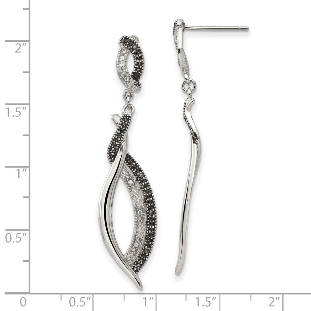 Stainless Steel Antiqued And Polished W/Cz Post Dangle Earrings