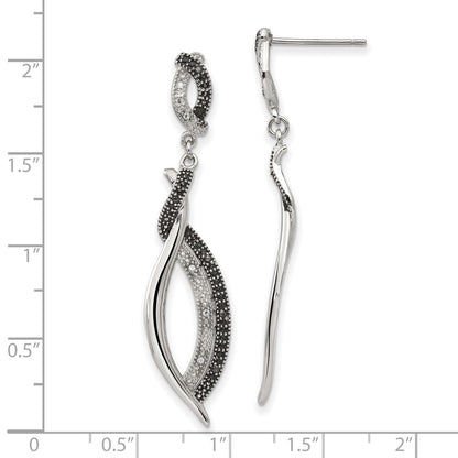 Stainless Steel Antiqued And Polished W/Cz Post Dangle Earrings