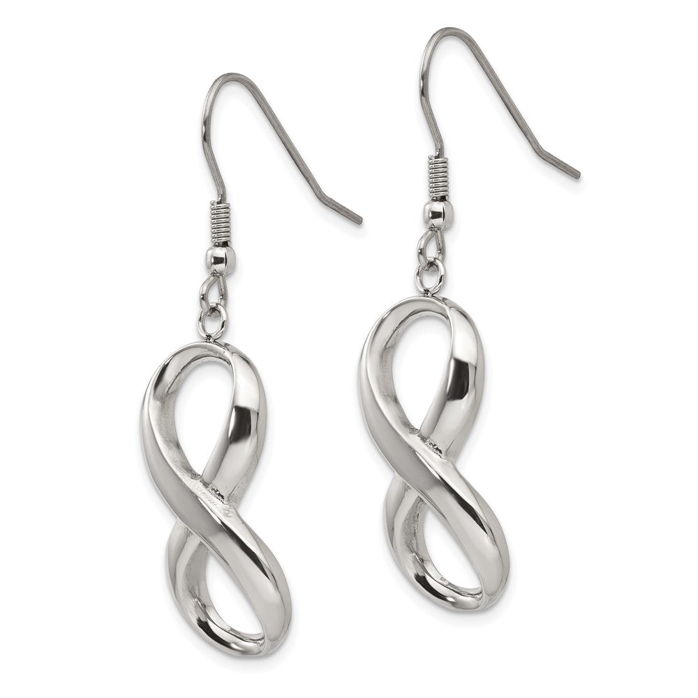 Stainless Steel Chisel Polished Infinity Dangle Shepherd Hook Earrings