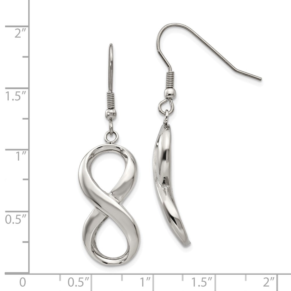 Stainless Steel Chisel Polished Infinity Dangle Shepherd Hook Earrings