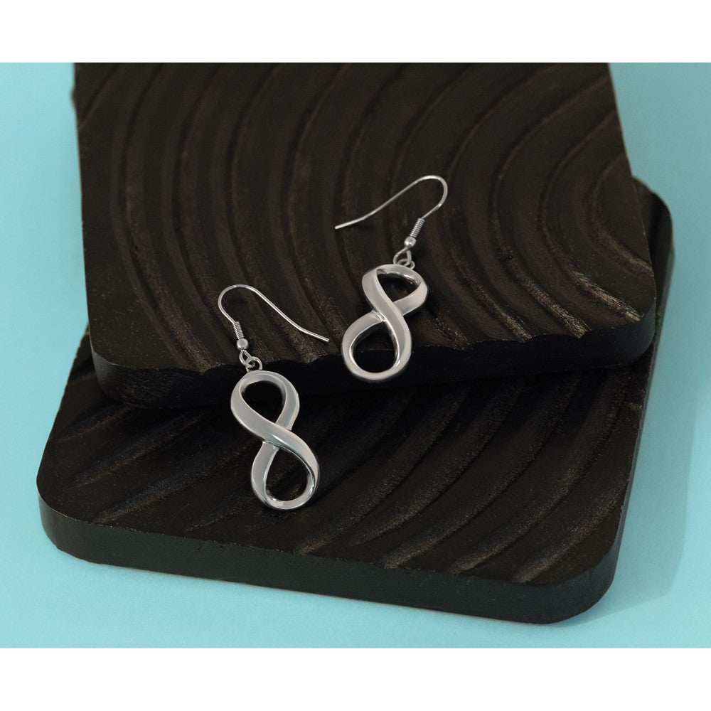 Stainless Steel Chisel Polished Infinity Dangle Shepherd Hook Earrings