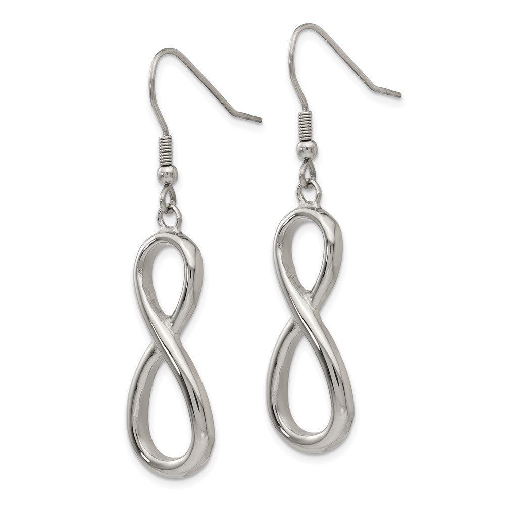 Stainless Steel Chisel Polished Infinity Dangle Shepherd Hook Earrings