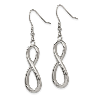 Stainless Steel Chisel Polished Infinity Dangle Shepherd Hook Earrings