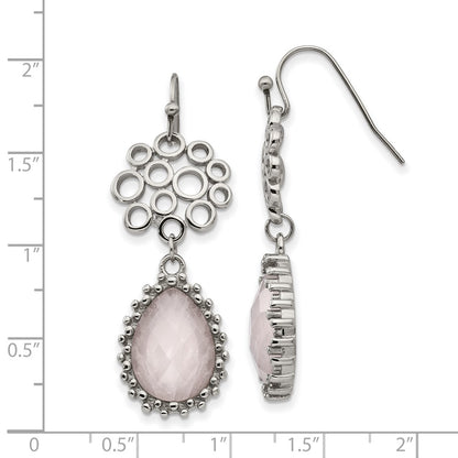 Stainless Steel Polished Rose Quartz Dangle Shepherd Hook Earrings