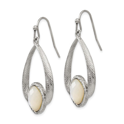 Stainless Steel Chisel Polished And Textured Mother Of Pearl Dangle Shepherd Hook Earrings