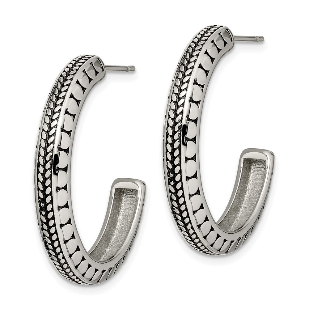 Stainless Steel Chisel Antiqued And Polished Post Hoop Earrings