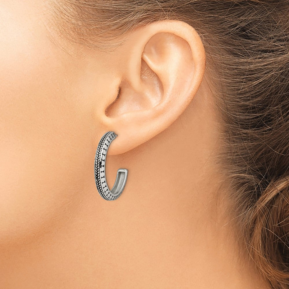 Stainless Steel Chisel Antiqued And Polished Post Hoop Earrings