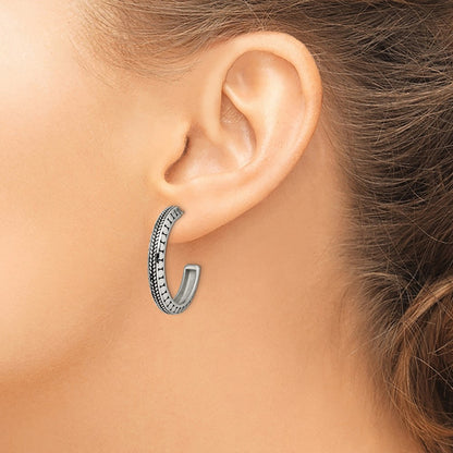 Stainless Steel Chisel Antiqued And Polished Post Hoop Earrings