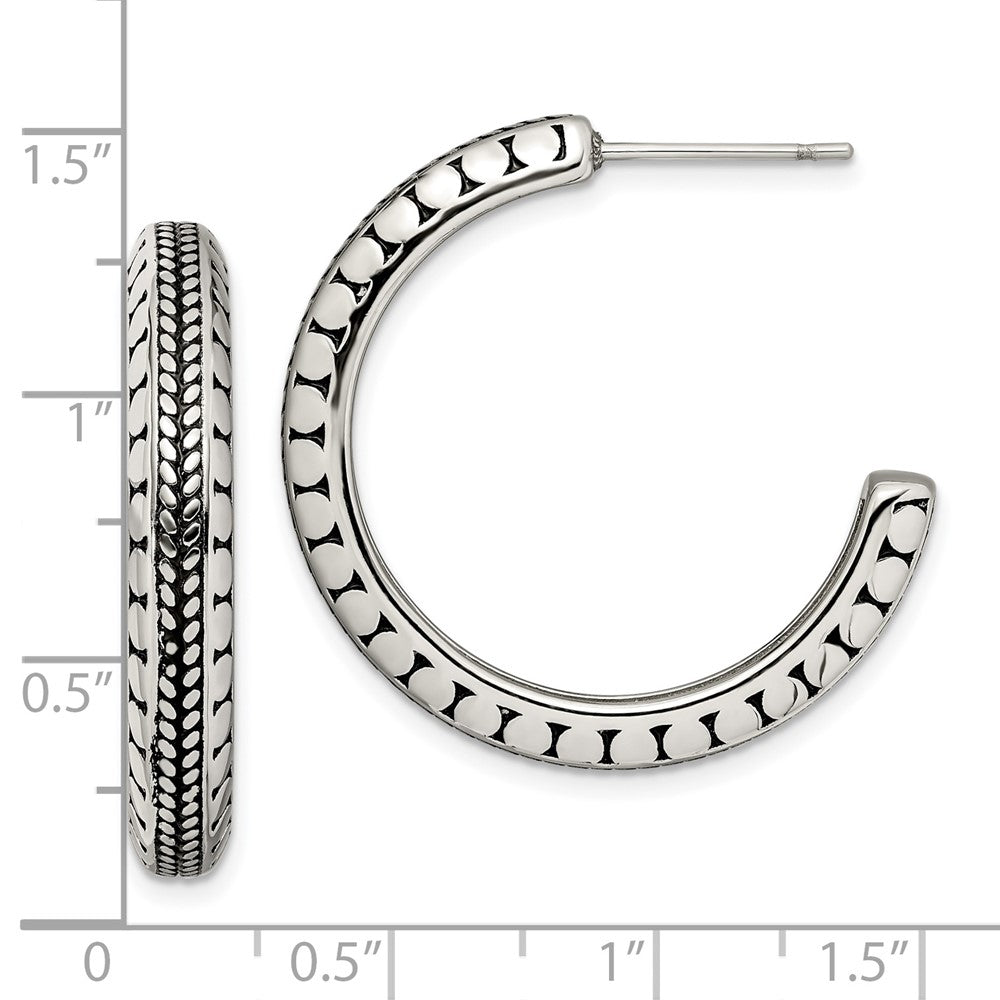 Stainless Steel Chisel Antiqued And Polished Post Hoop Earrings