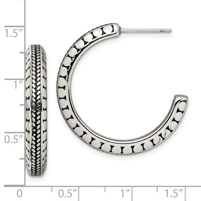 Stainless Steel Chisel Antiqued And Polished Post Hoop Earrings