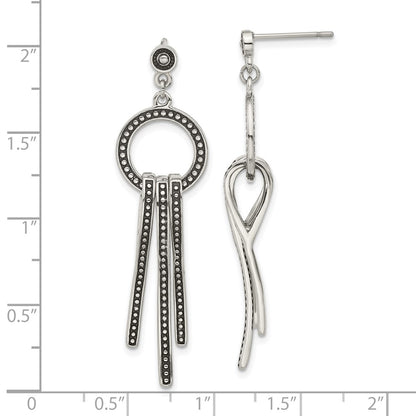 Stainless Steel Polished & Antiqued Circle Bars Post Dangle Earrings