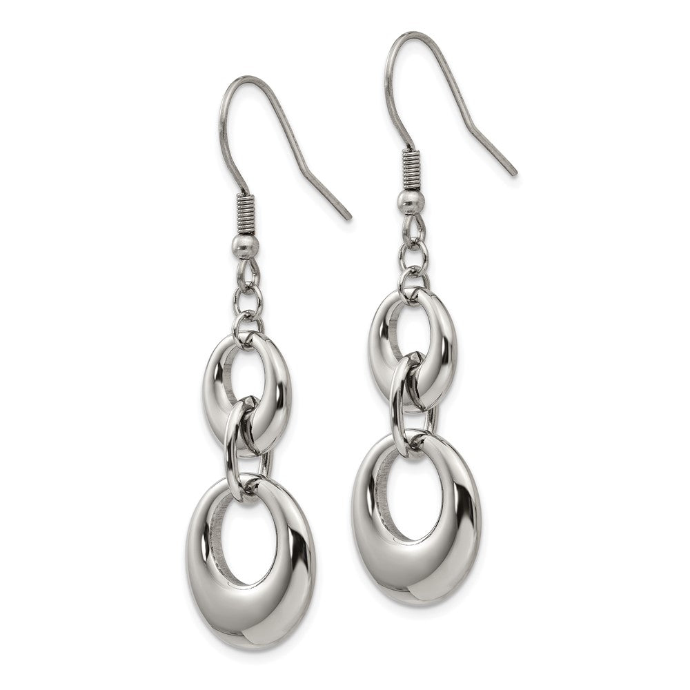 Stainless Steel Chisel Polished Circles Dangle Shepherd Hook Earrings