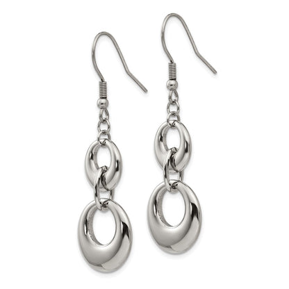 Stainless Steel Chisel Polished Circles Dangle Shepherd Hook Earrings
