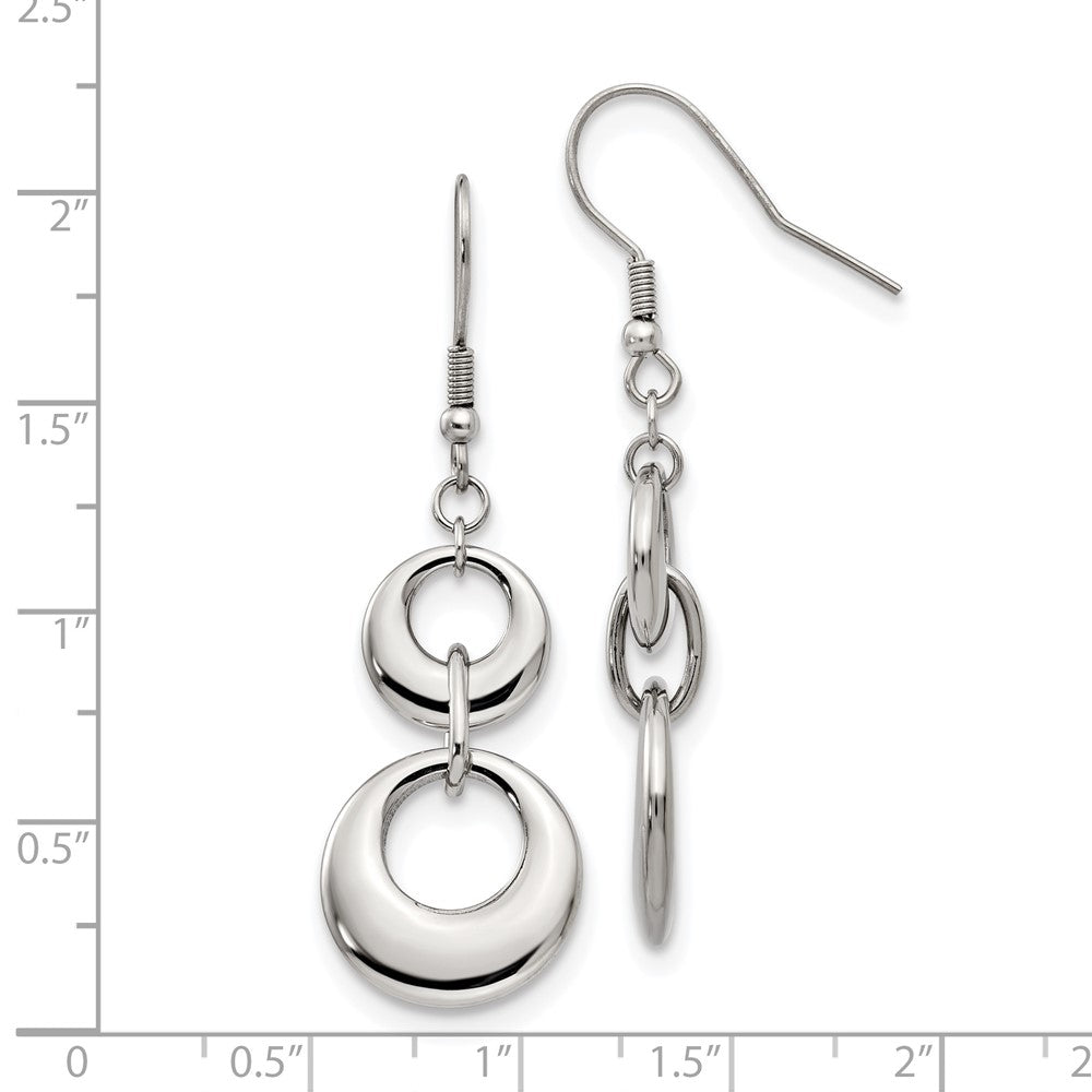 Stainless Steel Chisel Polished Circles Dangle Shepherd Hook Earrings