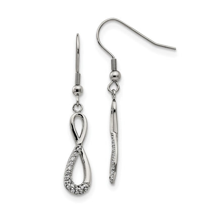 Stainless Steel Chisel Polished With Cz Infinity Dangle Shepherd Hook Earrings