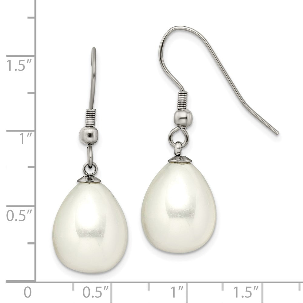 Stainless Steel Chisel Polished Shell Pearl Dangle Shepherd Hook Earrings