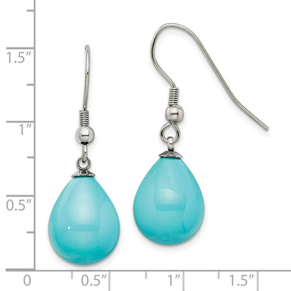 Stainless Steel Chisel Polished Blue Shell Pearl Dangle Shepherd Hook Earrings