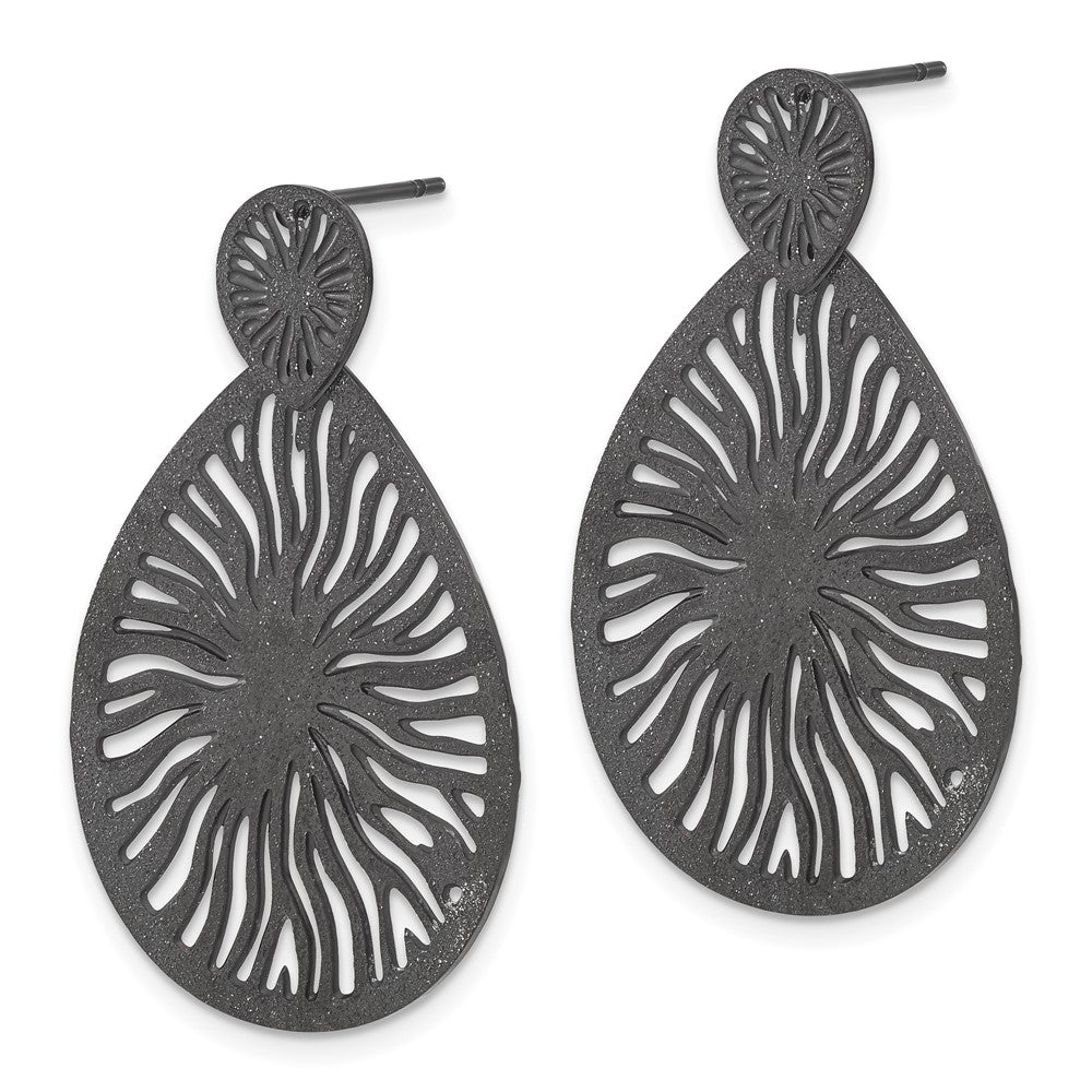 Stainless Steel Black Ip-Plated Laser Cut Starburst Post Dangle Earrings