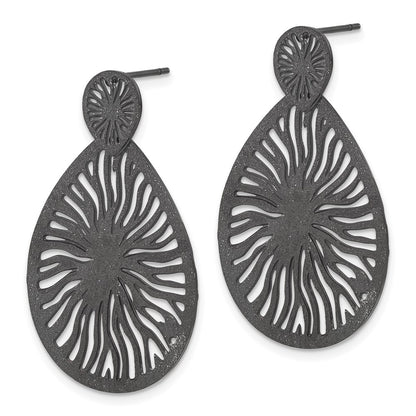 Stainless Steel Black Ip-Plated Laser Cut Starburst Post Dangle Earrings