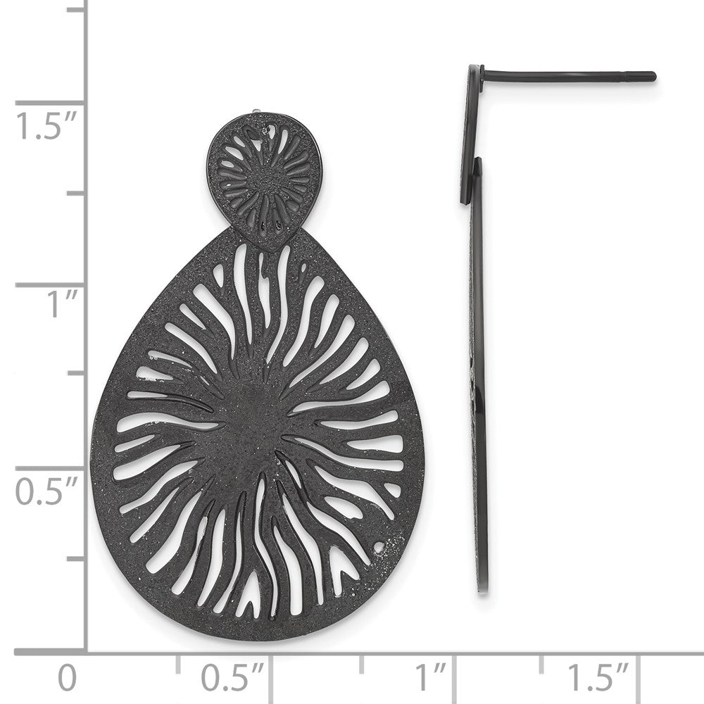 Stainless Steel Black Ip-Plated Laser Cut Starburst Post Dangle Earrings