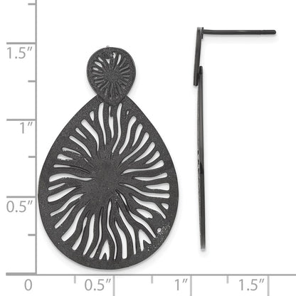 Stainless Steel Black Ip-Plated Laser Cut Starburst Post Dangle Earrings