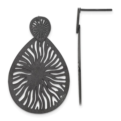 Stainless Steel Black Ip-Plated Laser Cut Starburst Post Dangle Earrings