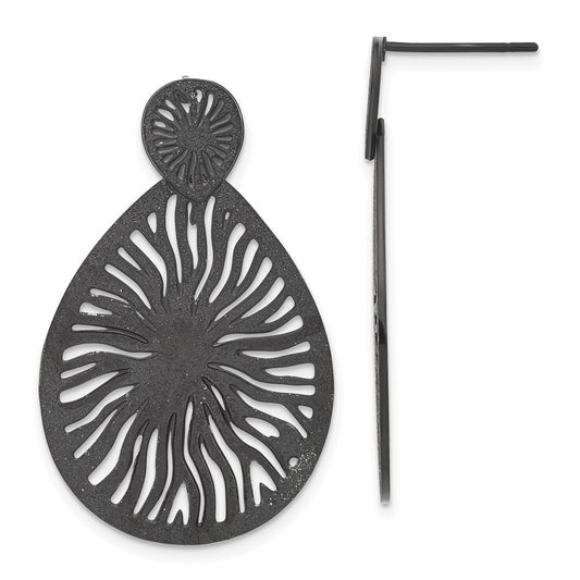 Stainless Steel Black Ip-Plated Laser Cut Starburst Post Dangle Earrings
