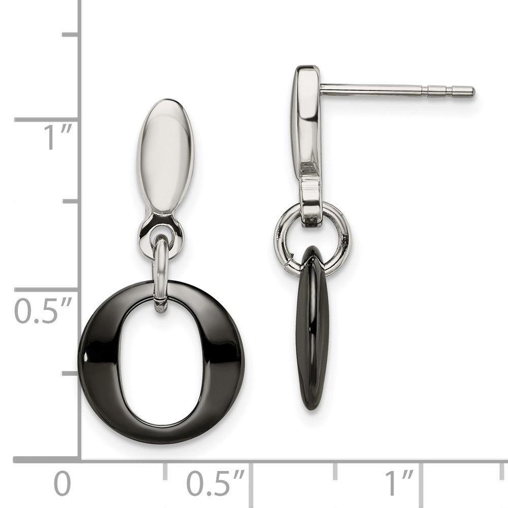 Stainless Steel Chisel Polished With Black Ceramic Post Dangle Earrings